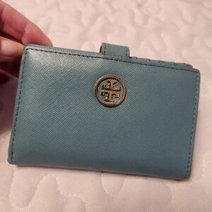 Tory Burch Teal Wallet with Gold Logo